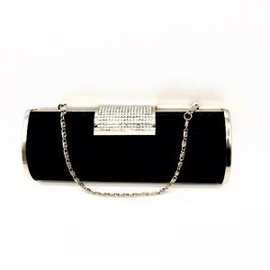 🌸 Black satin and silver clutch purse.